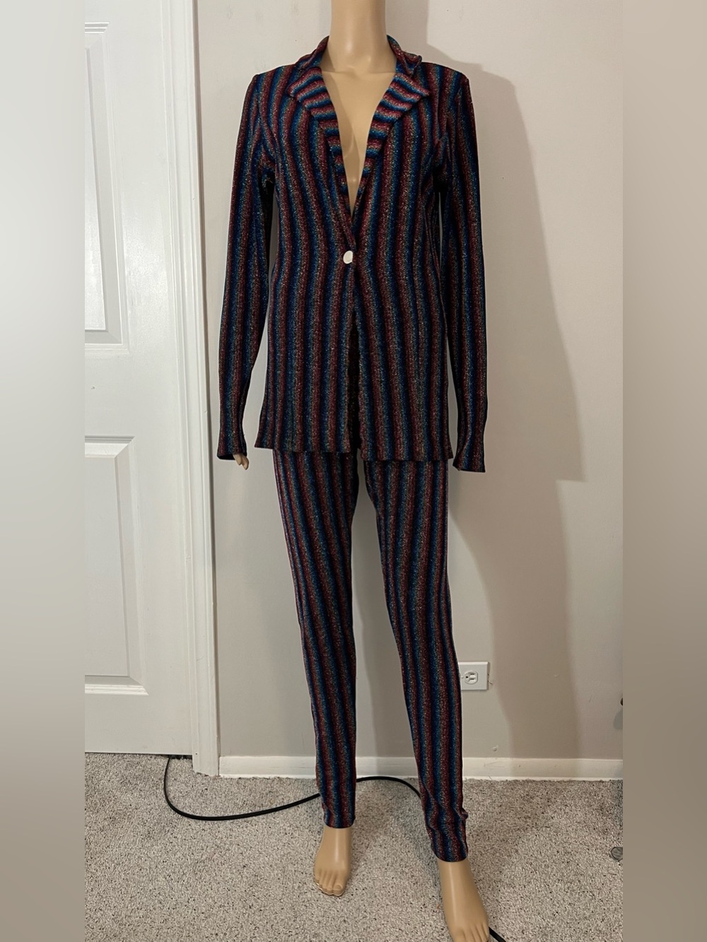 Rare Urban Outfitters Multi-Colour Glitter Rainbow Stripe matching set, Large